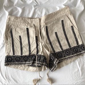 LOFT Linen Shorts - Tan/Black Embroidery